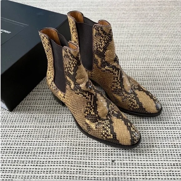 SAINT LAURENT Wyatt Python Snake Embossed Chelsea Boots Size
36.5 Tan Brown - Picture 5 of 13
